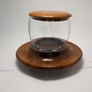 Vintage Wood Glass Bowl Canister Tray Lid Mid Century Unique Rare Oregon Myrtle